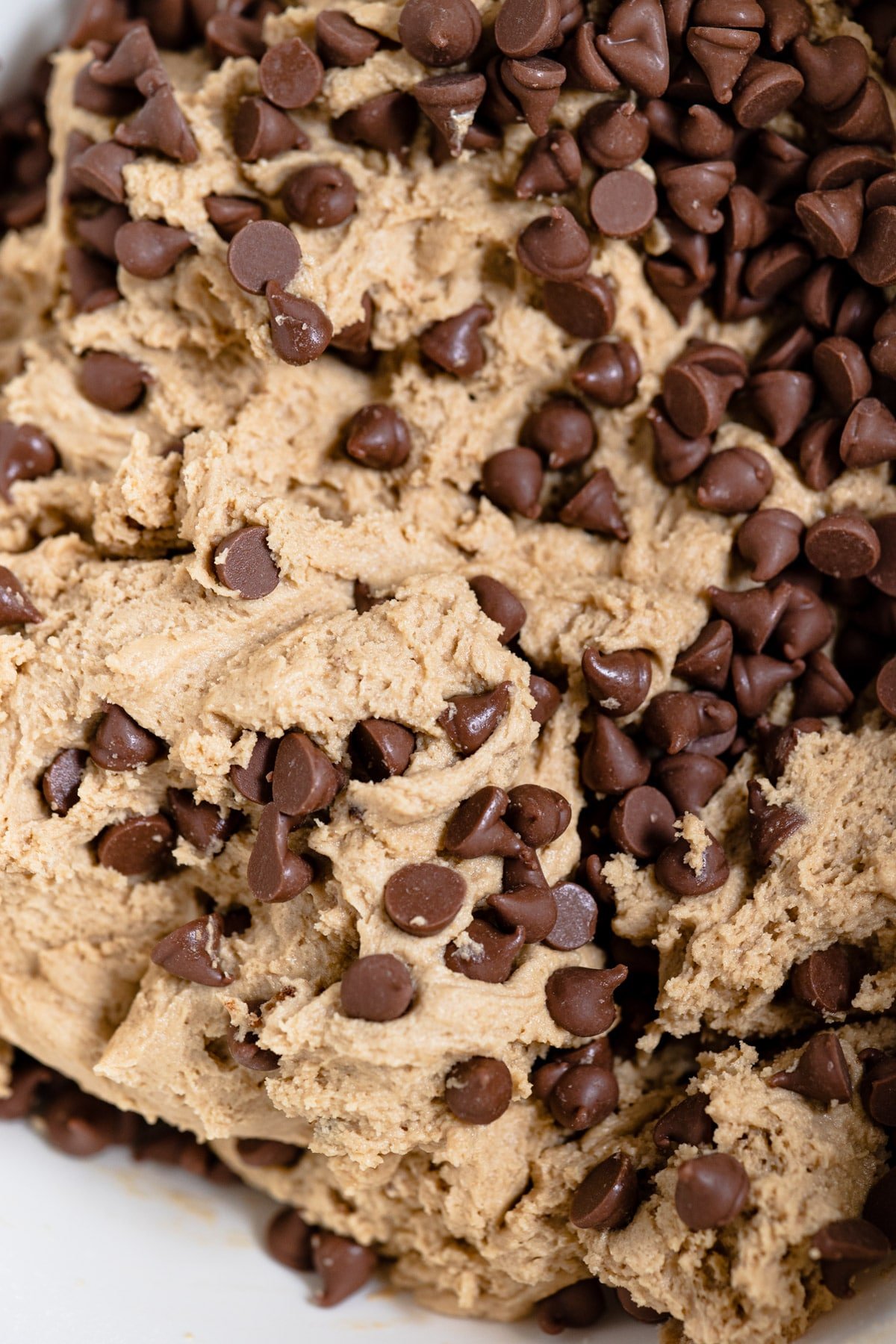 Close up photo of chocolate chip cookie dough.