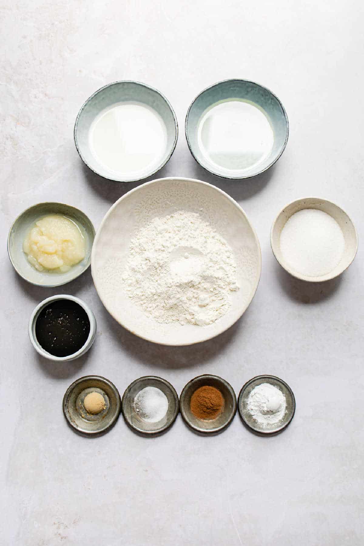 Ingredients for gingerbread pudding cake in dishes. 