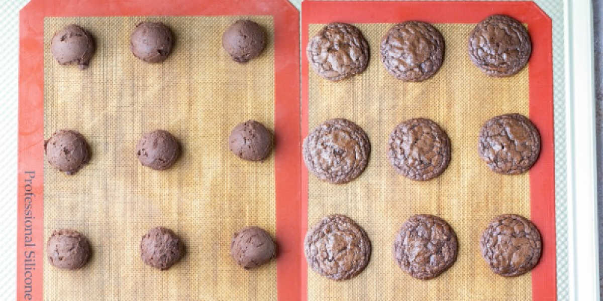 Brownie cookie dough on a baking sheet.
