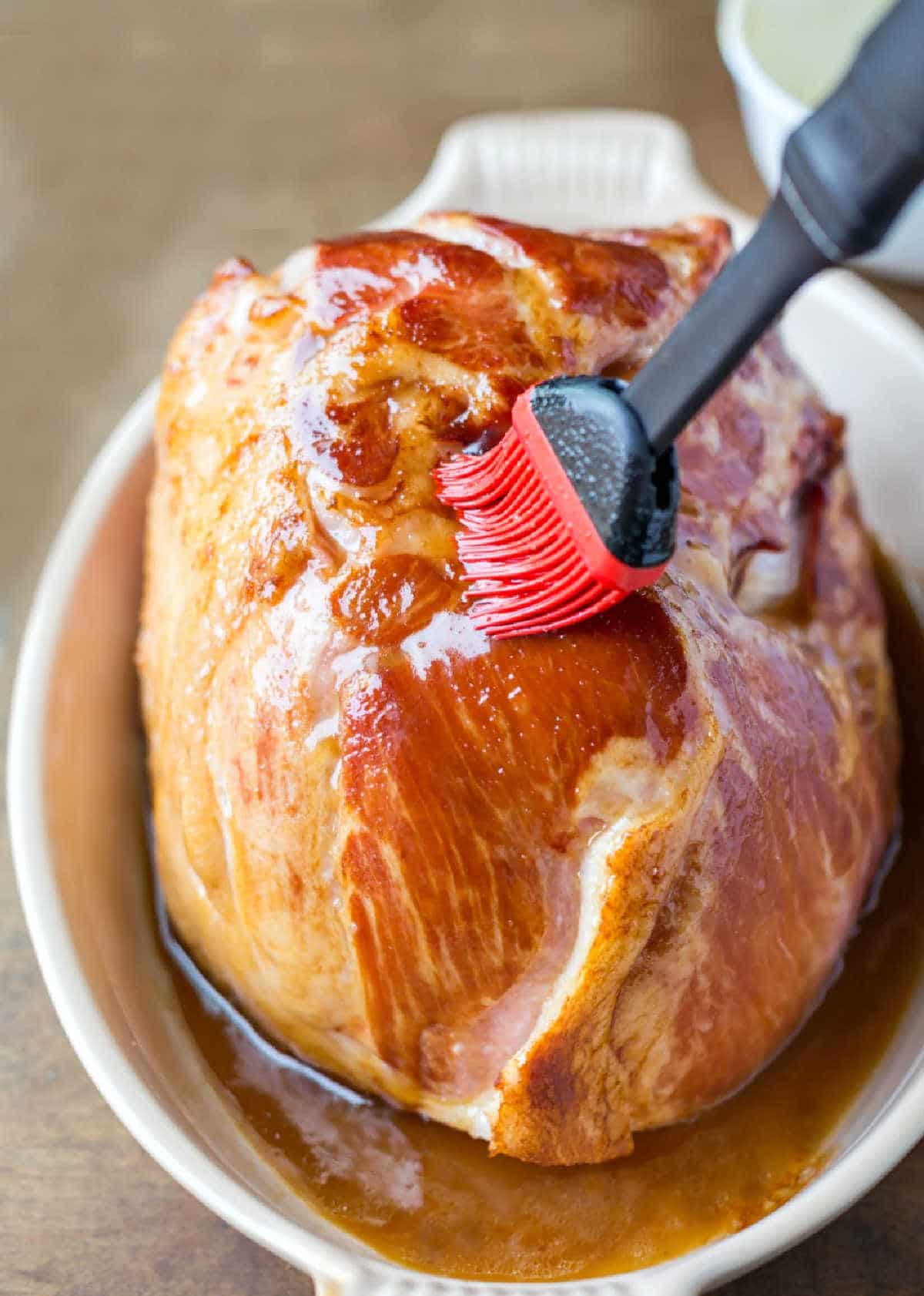 Basting glaze on Maple Glazed Ham.