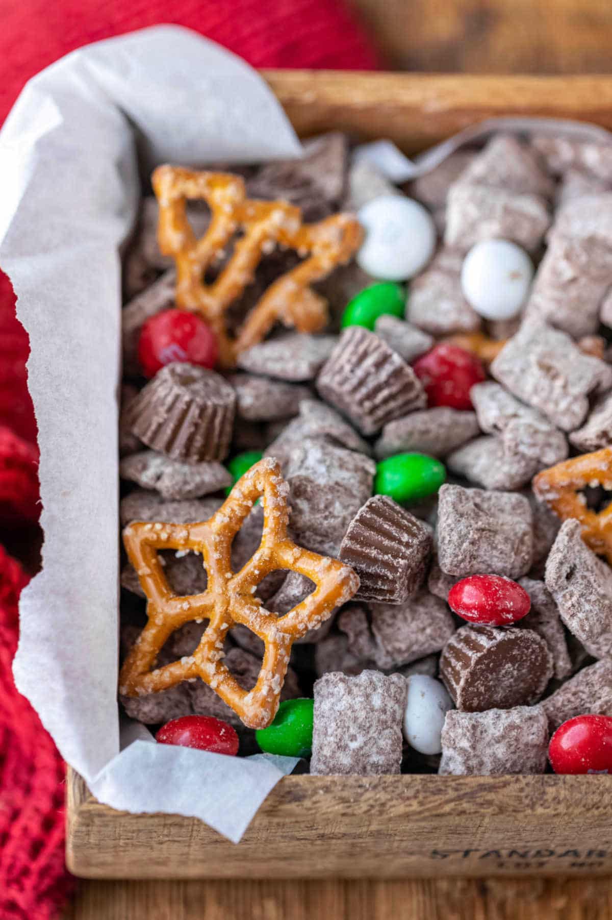 Reindeer chow in a wooden box. 