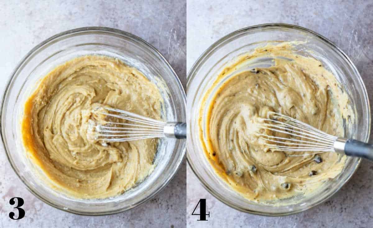 Blondie batter in a glass mixing bowl.