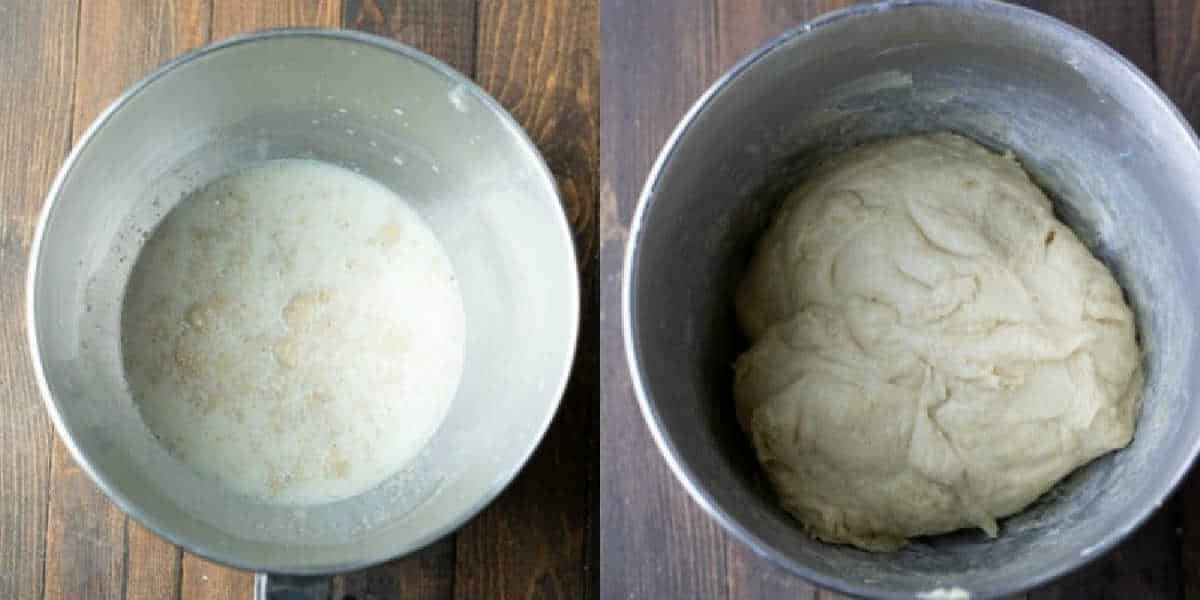 Proofing yeast next to roll dough. 