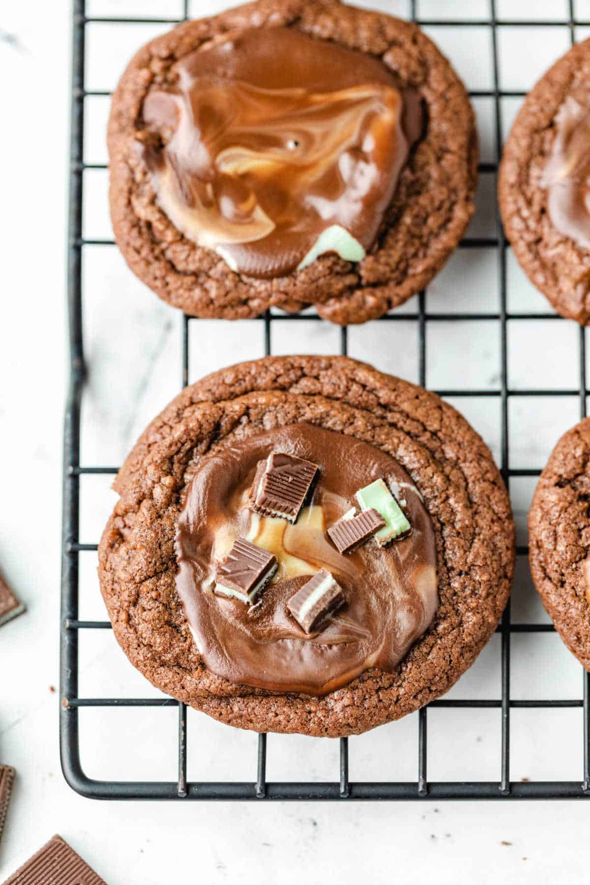 Andes mint cookies topped with chopped Andes mints. 