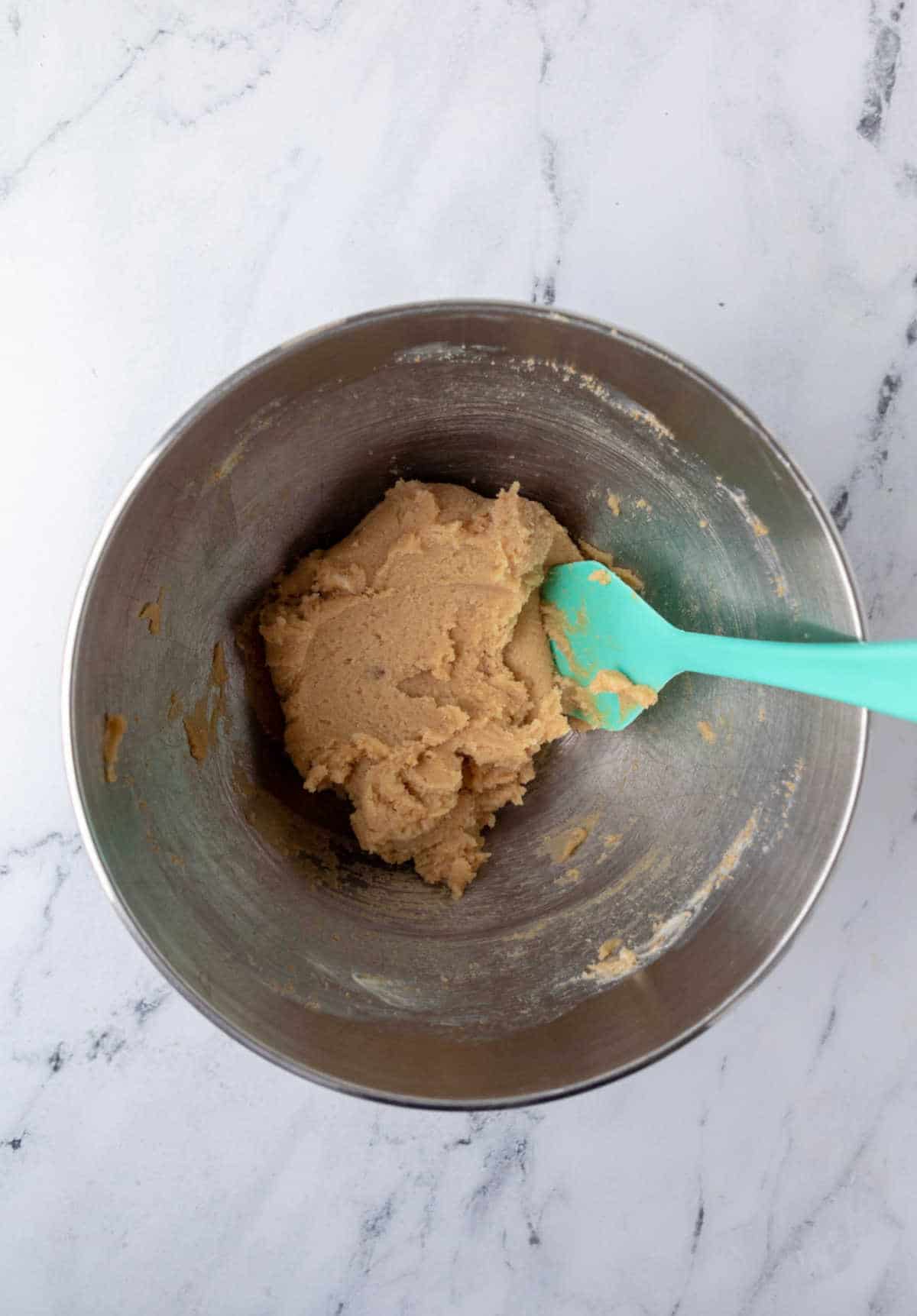 Creamed butter and sugar in a mixing bowl.