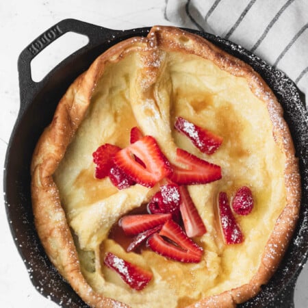 A German pancake in a cast iron skillet.