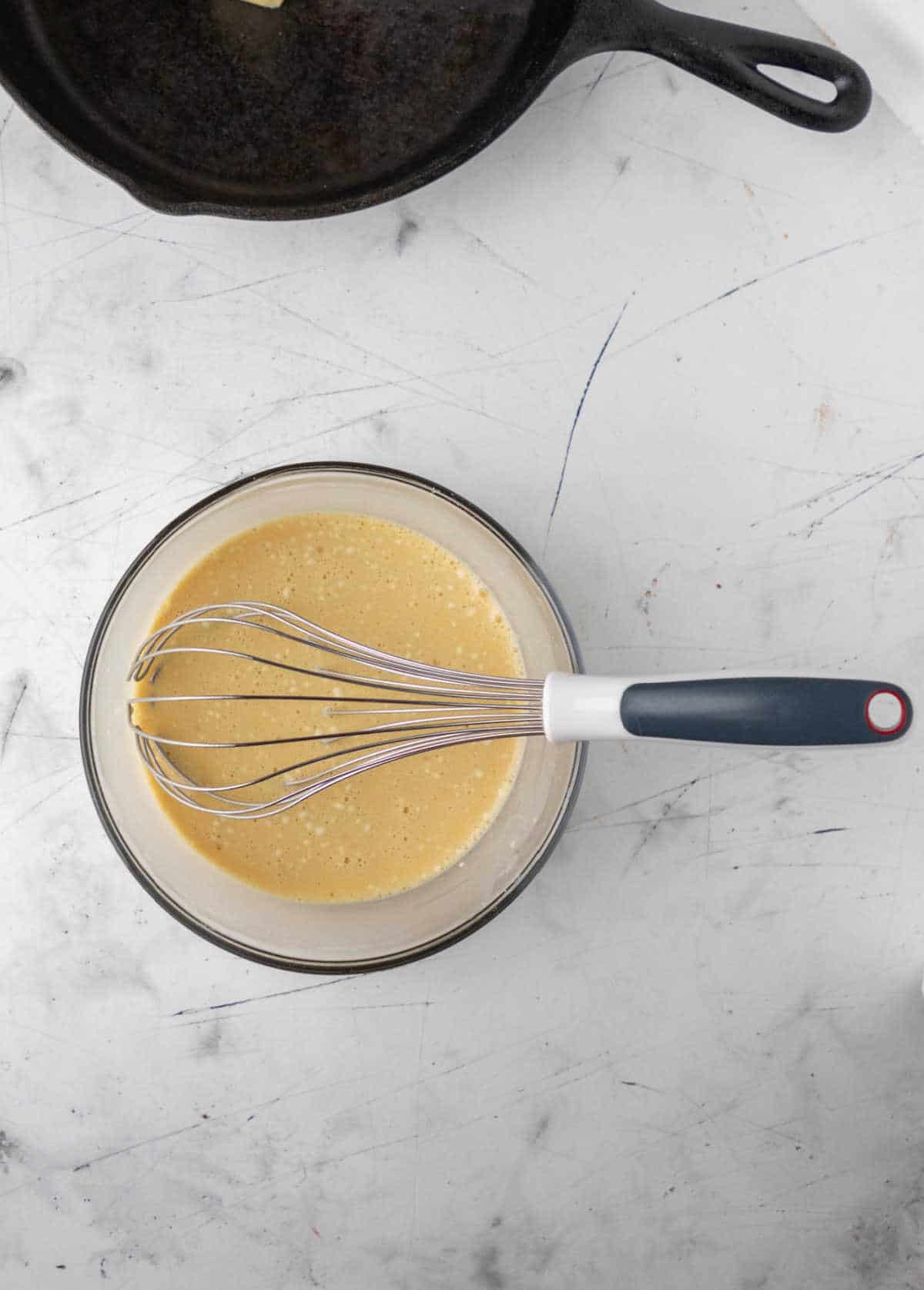 German pancake batter in a mixing bowl. 