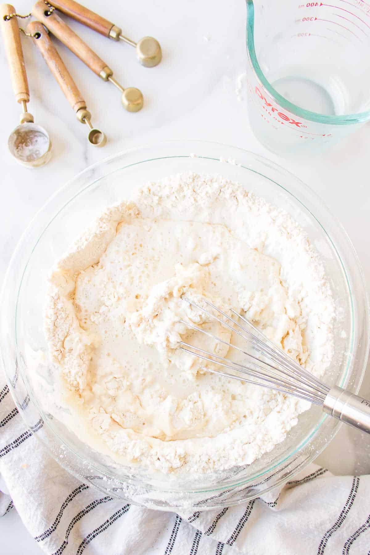 Water mixed into dry ingredients.