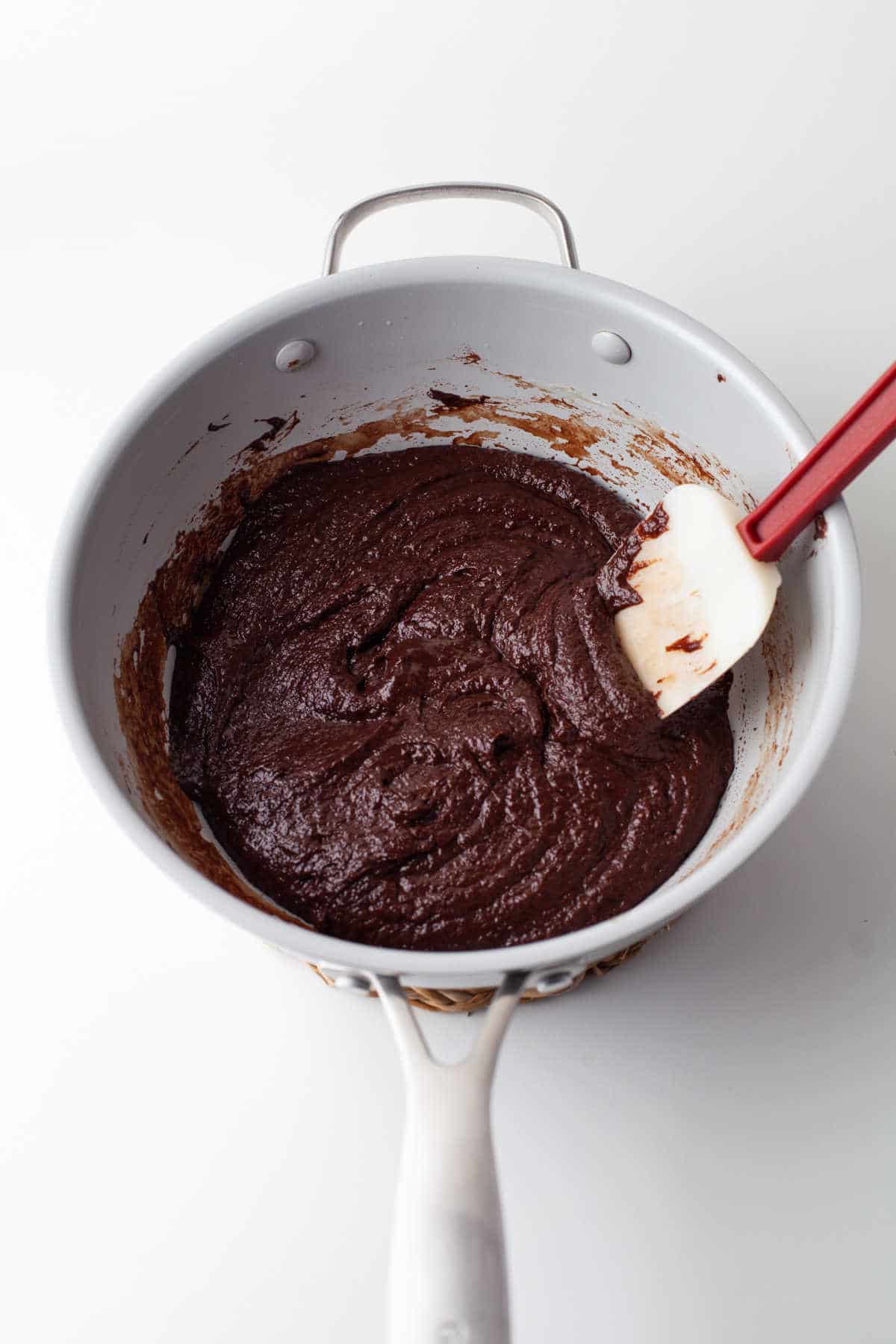 Chocolate melting in a butter mixture. 