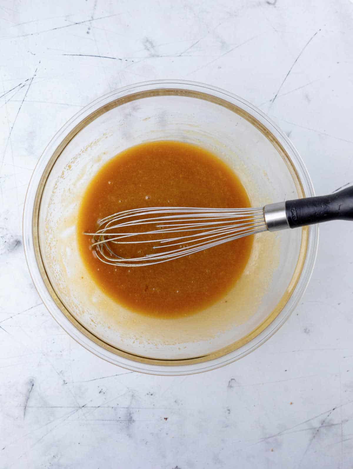 Vanilla and egg mixed into wet ingredients.