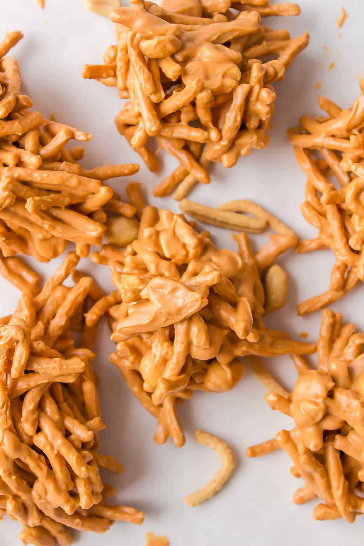 Haystack cookies and peanuts in a cluster.