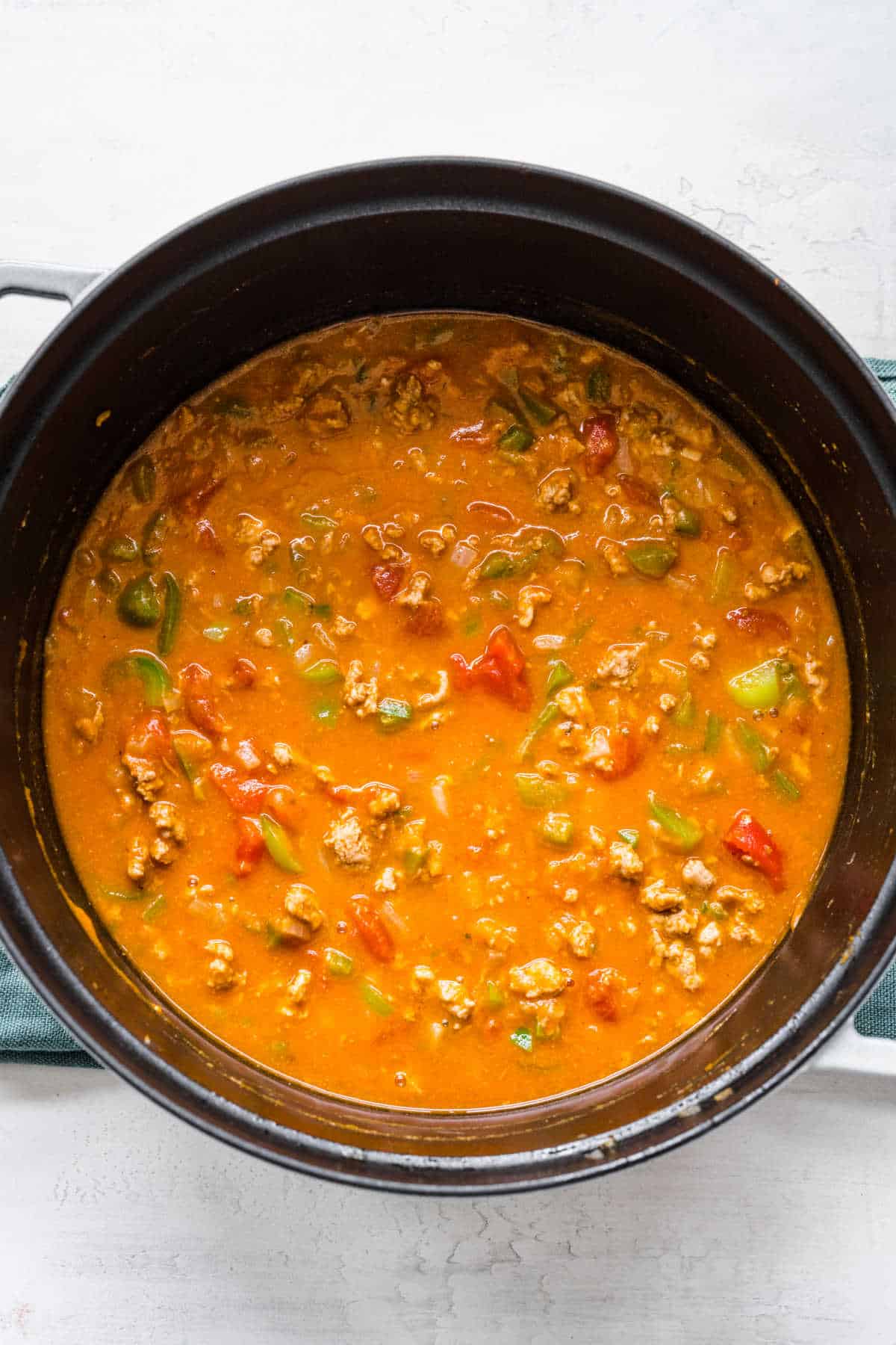 Pumpkin chili in a saucepot.