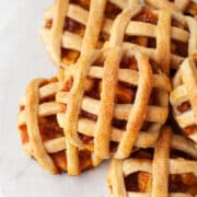 Close up photo of a stack of apple pie cookies.