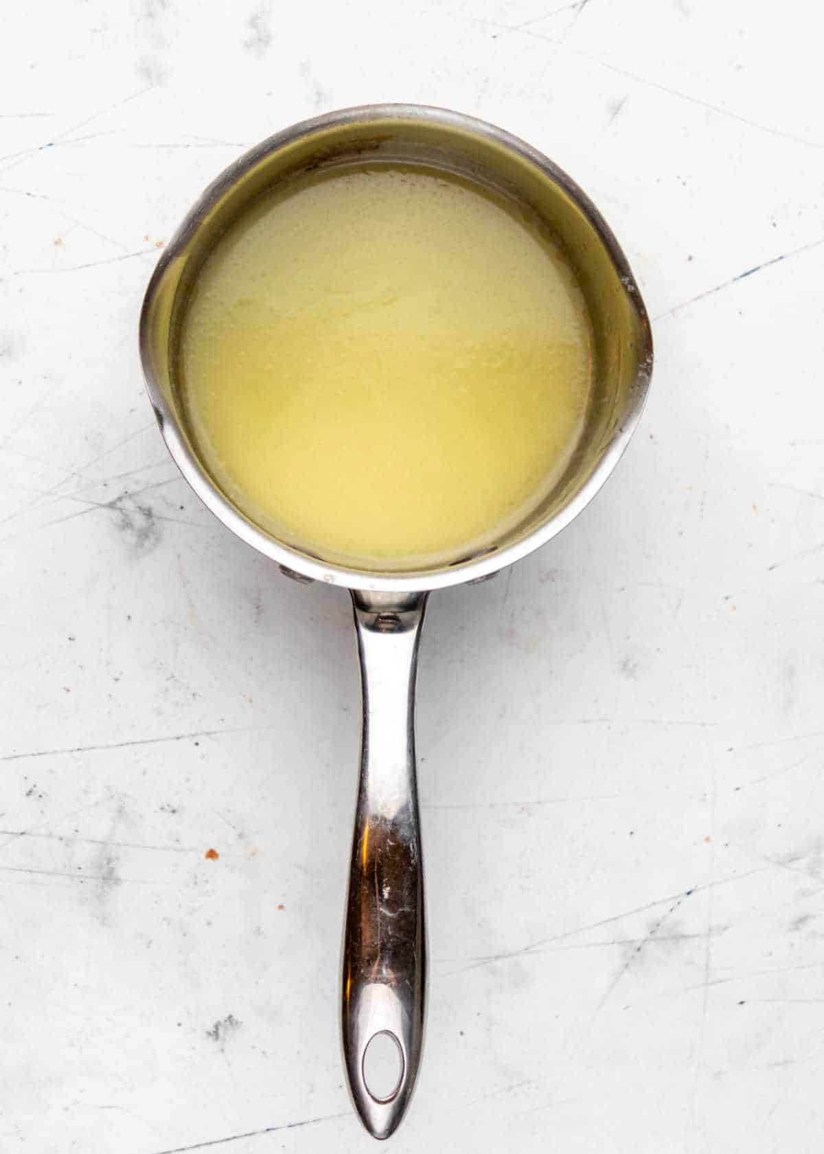 Melted butter and milk in a saucepan. 
