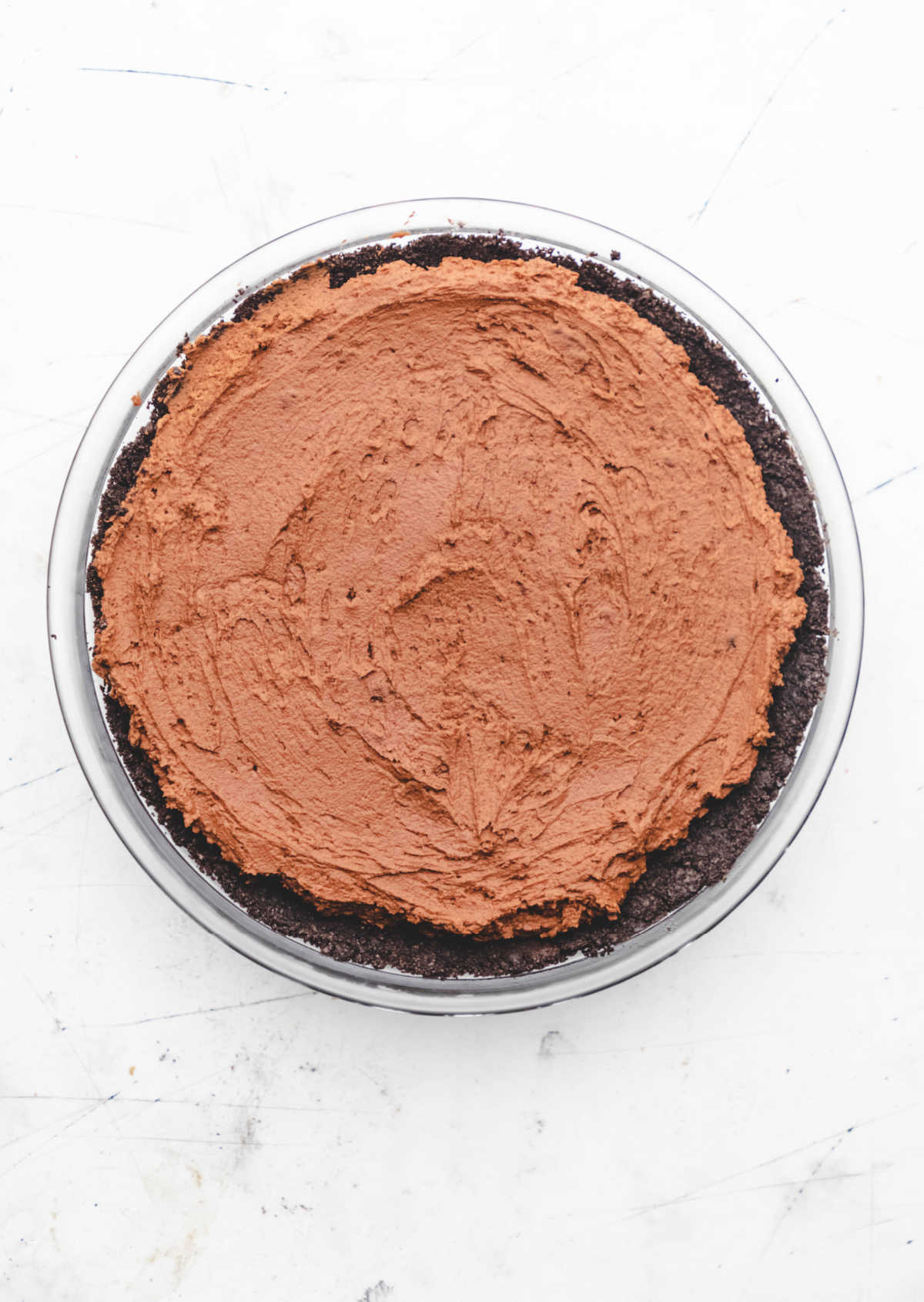 Chocolate mousse in an oreo cookie crust.