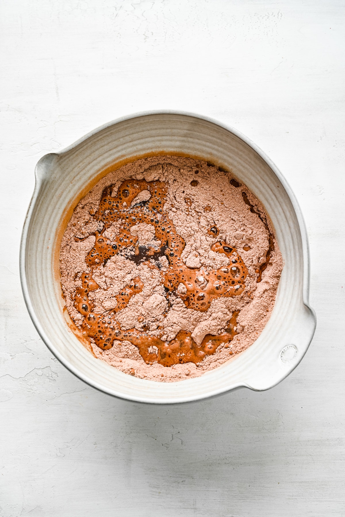 Vinegar, oil, and vanilla in dry ingredients.