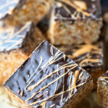 Butterscotch Rice krispie treat on an angle.