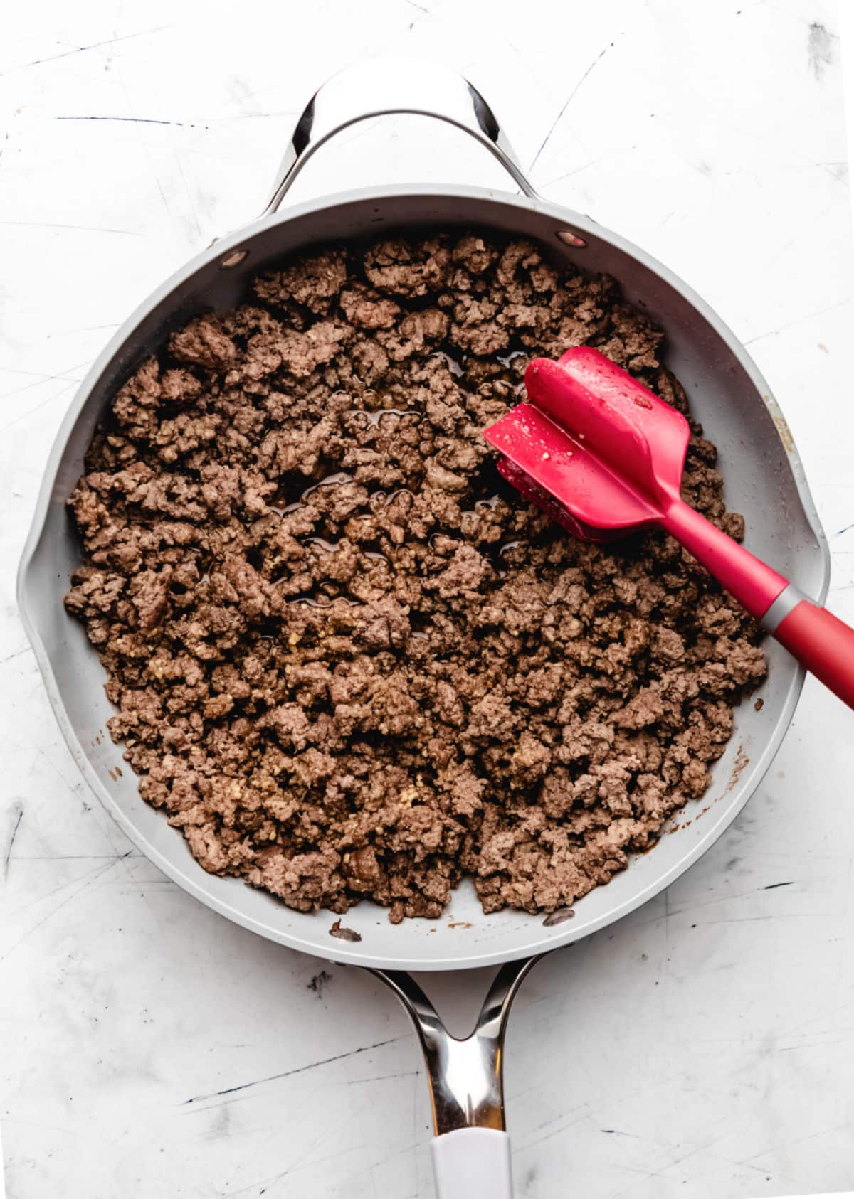 Korean ground beef in sauce in a skillet. 