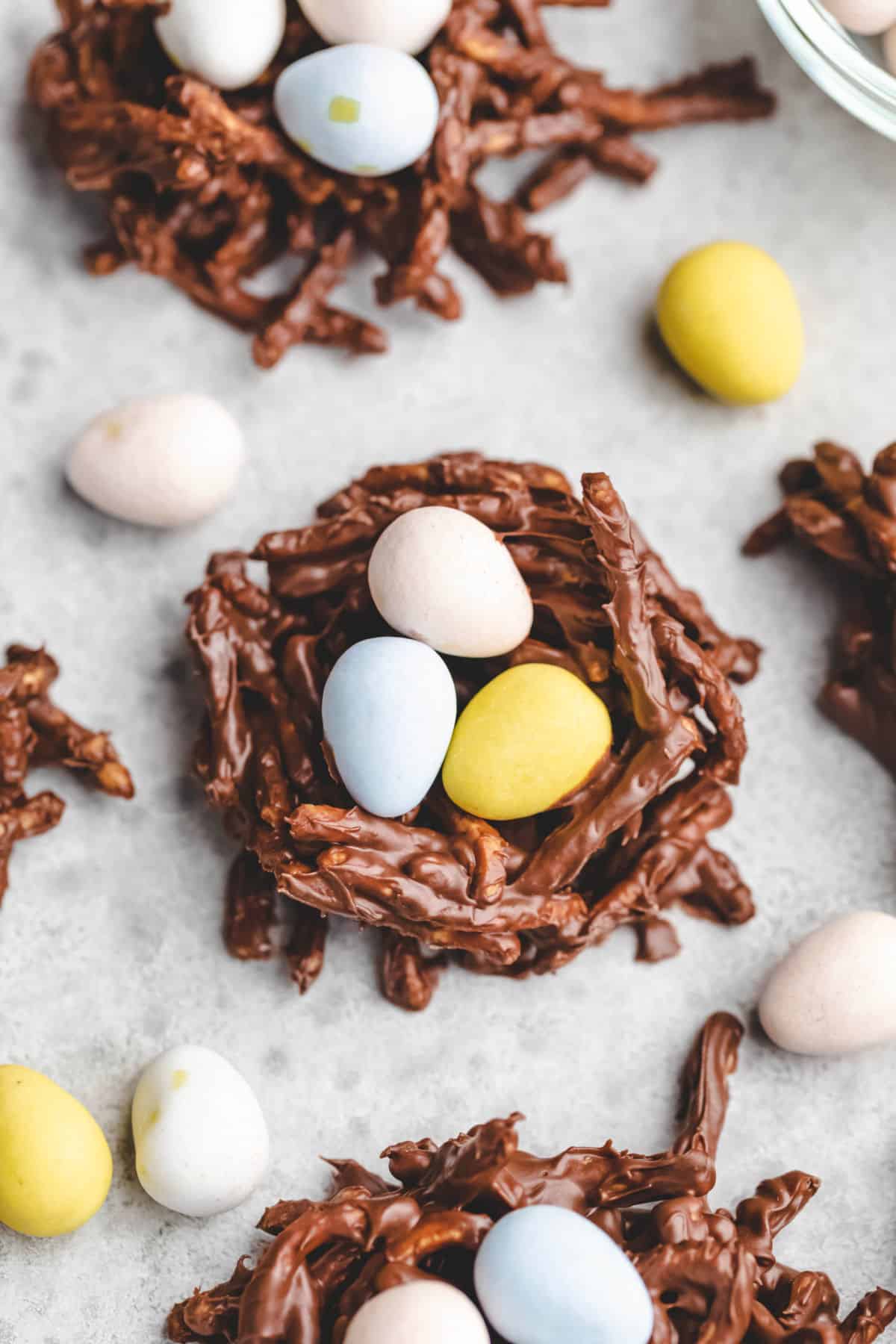 Bird's nest cookie with 3 Cadbury mini eggs in it. 