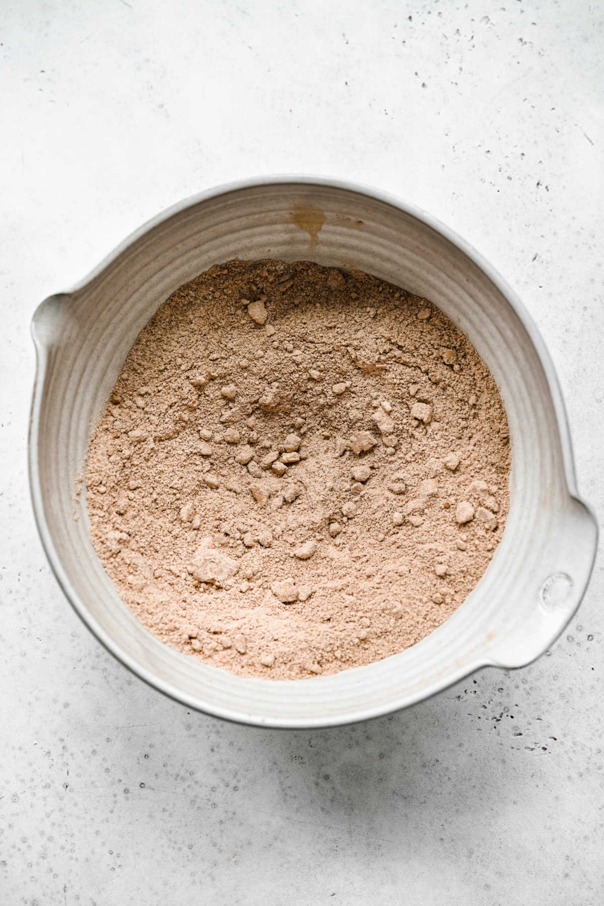 Dry ingredients in a mixing bowl. 