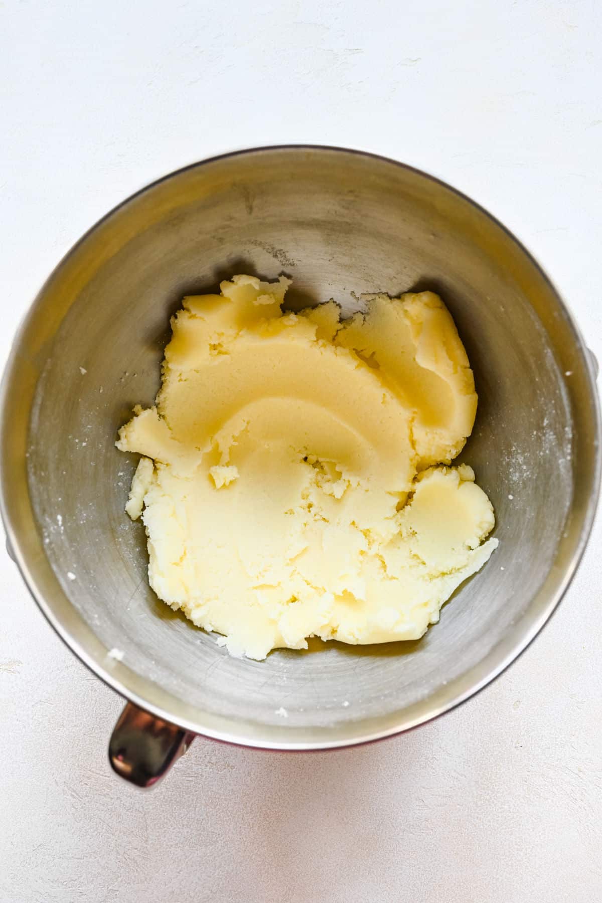 Creamed butter and sugar in a mixing bowl. 