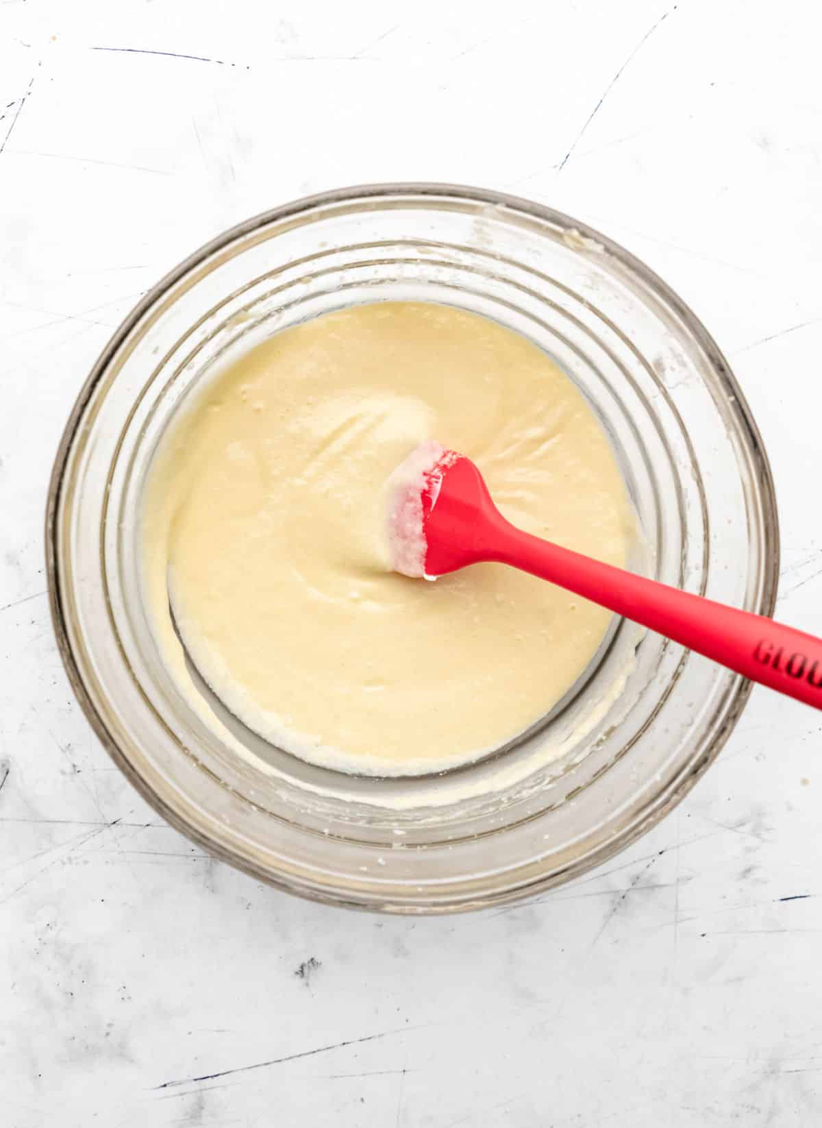 Eggs beaten into creamed butter mixture. 