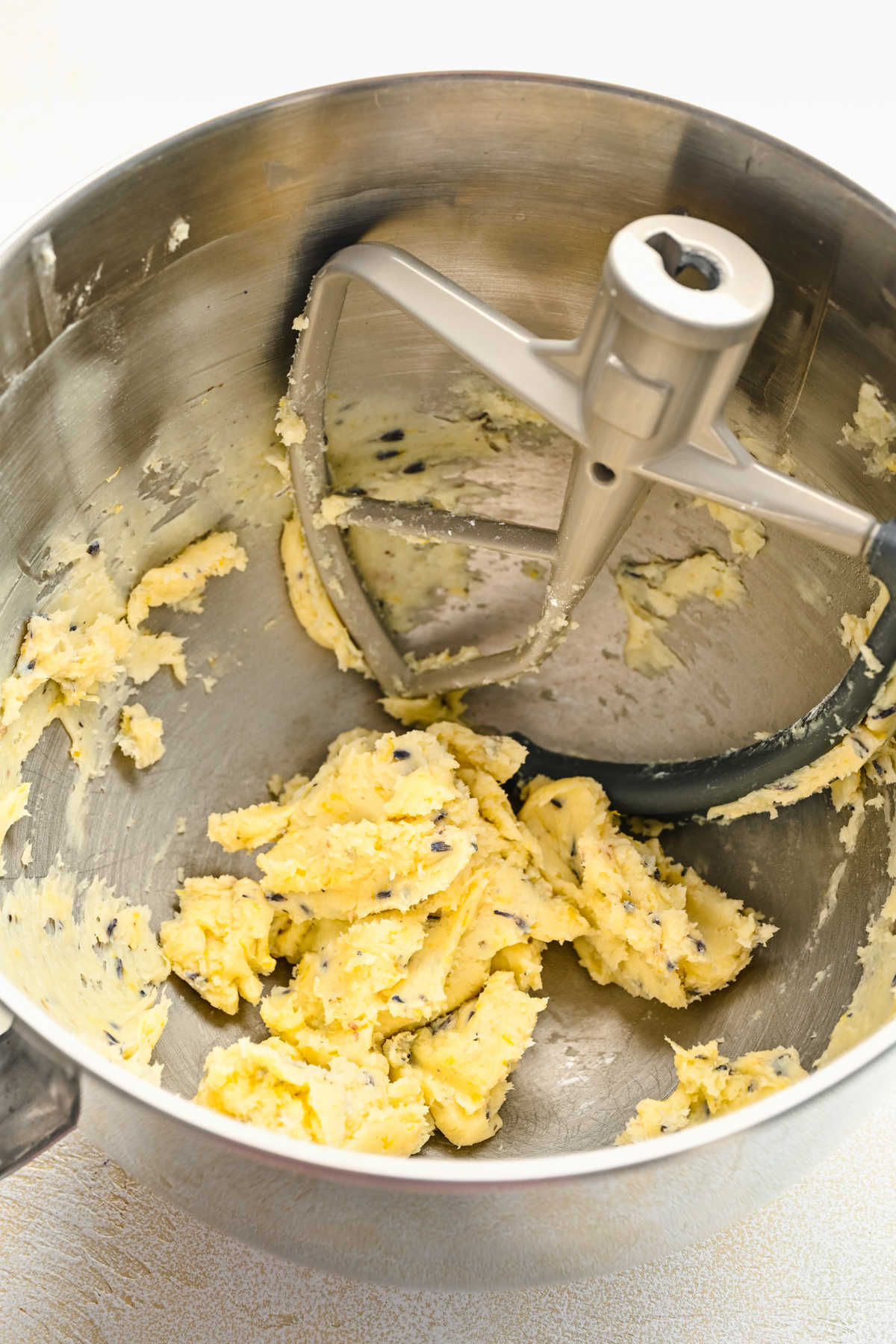 Butter and sugar mixture with lemon zest and lavender in it.