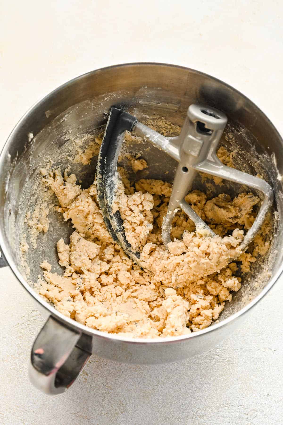 Dry ingredients mixed into creamed butter mixture.