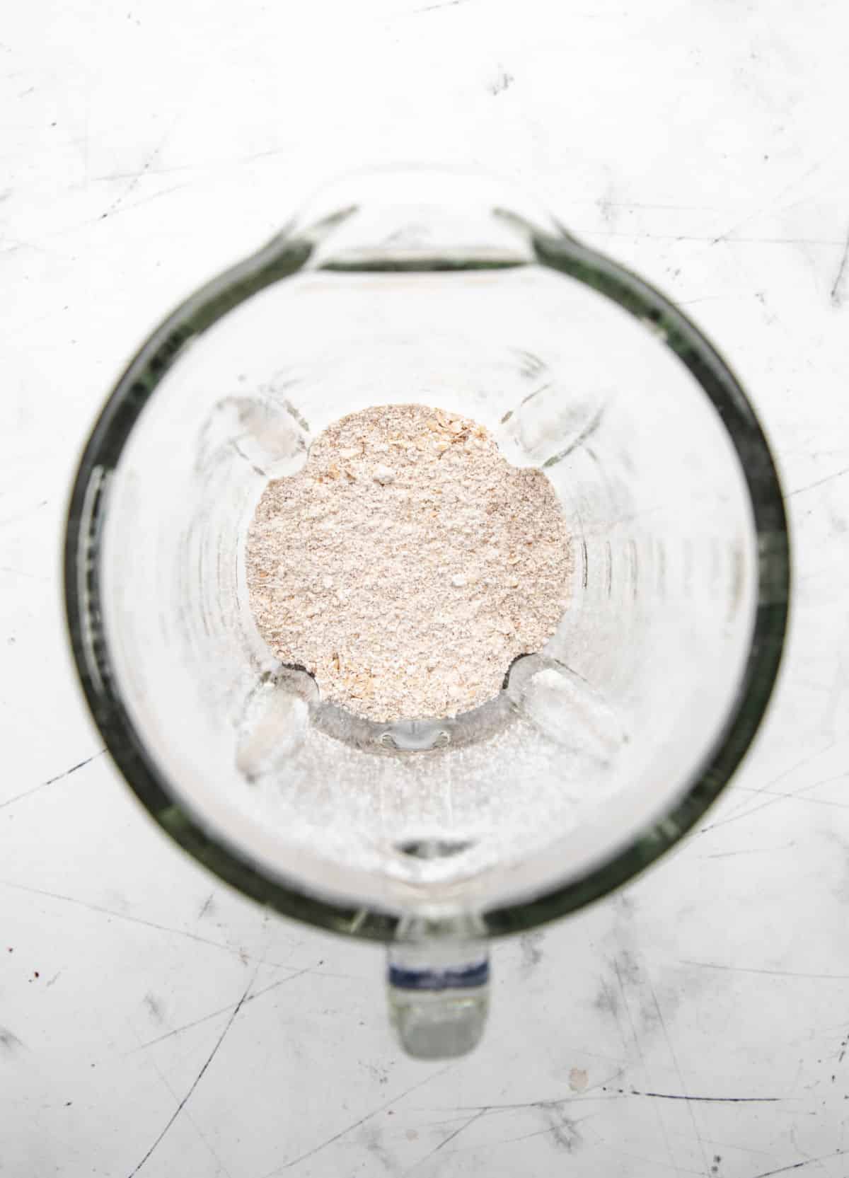 Oats processed into flour in a blender. 