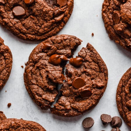 A Nutella cookie broken in half.