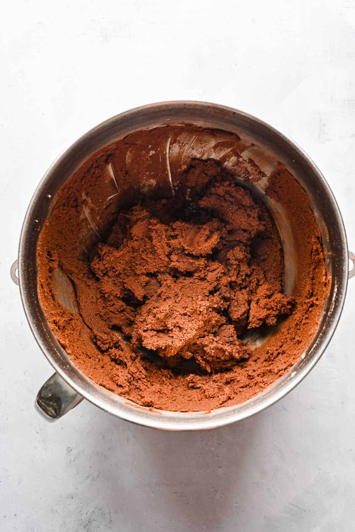 Dry ingredients stirred into wet ingredients to form Nutella cookie dough.