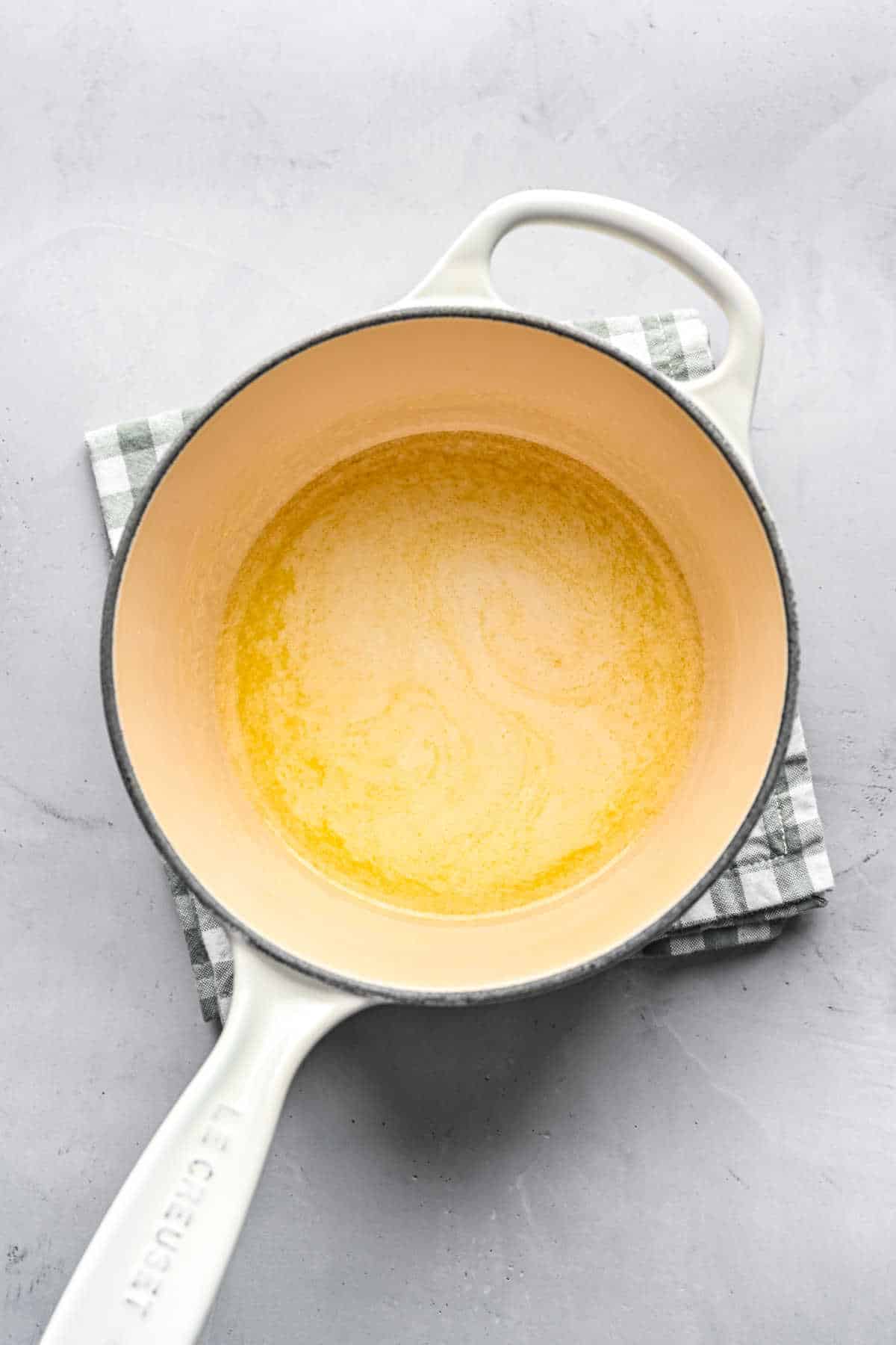 Melted butter milk and sugar in a saucepan.