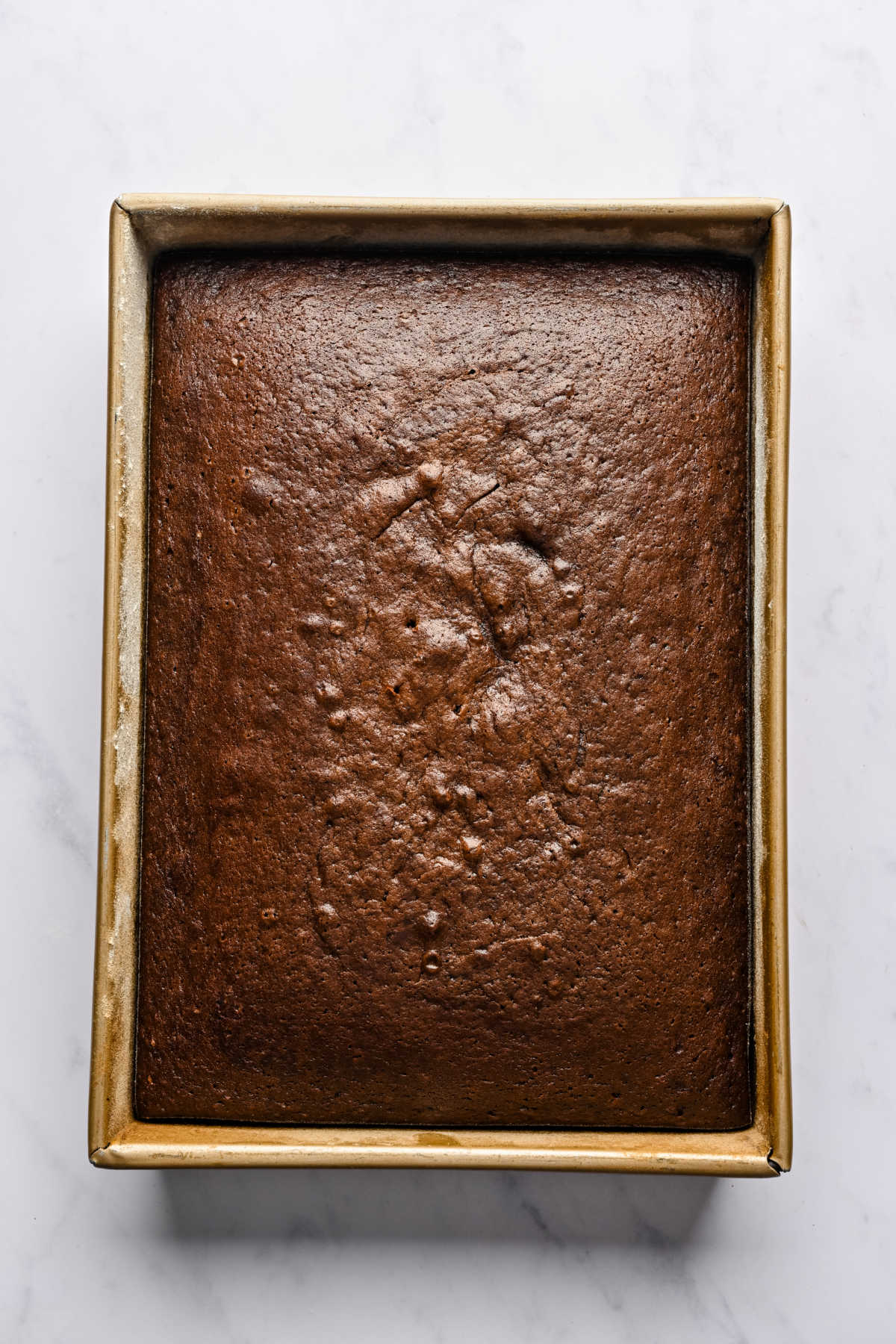 Baked chocolate mayonnaise cake in a cake pan.