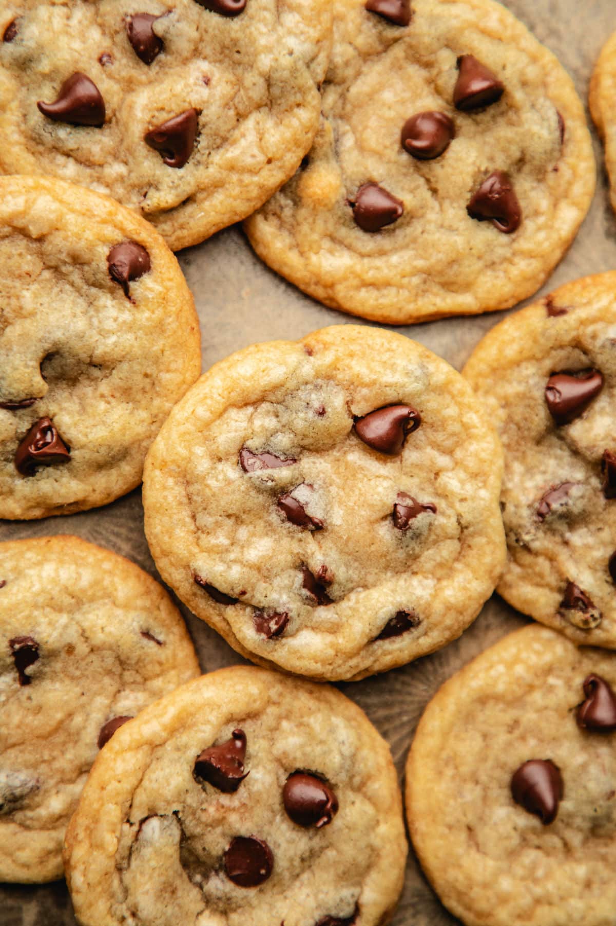 Overlapping rows of coconut oil chocolate chip cookies.