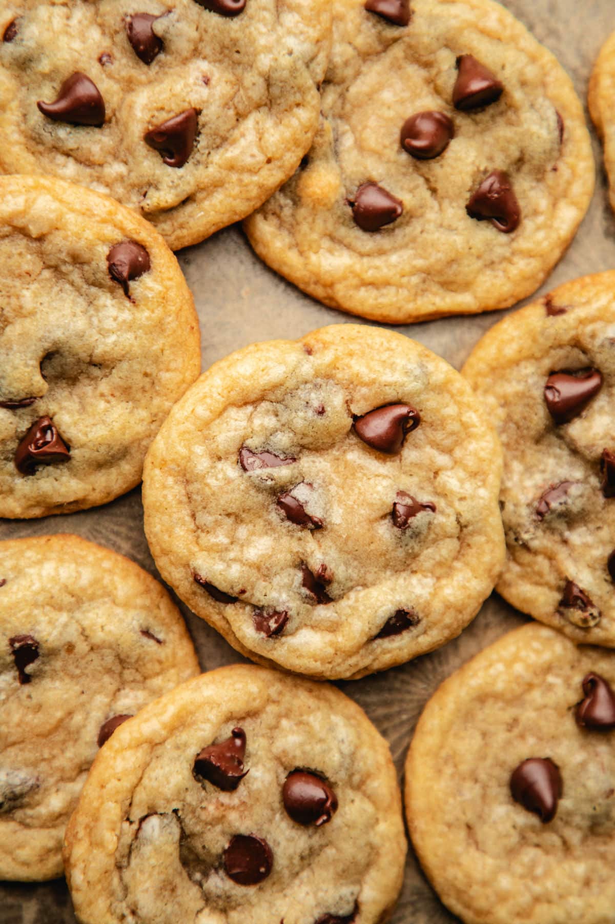 Overlapping rows of coconut oil chocolate chip cookies. 