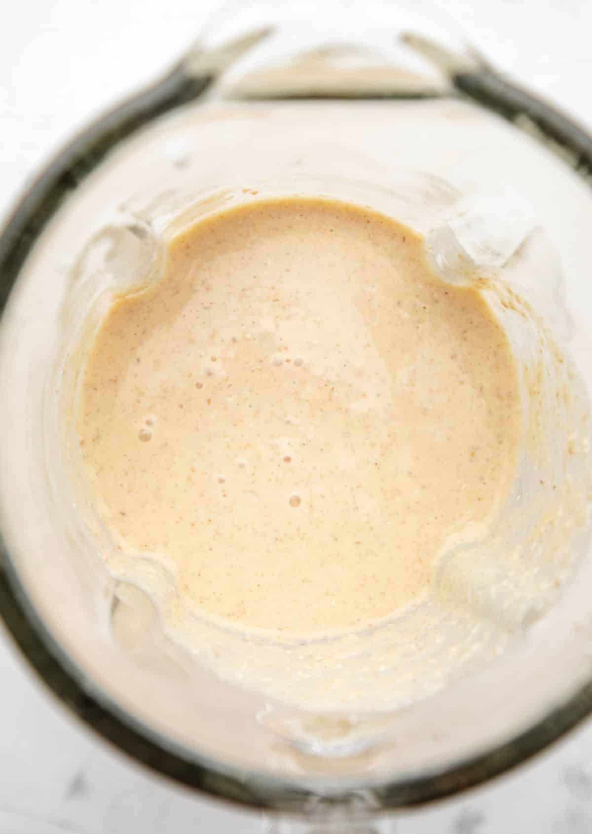Cottage cheese pancake batter in a blender. 
