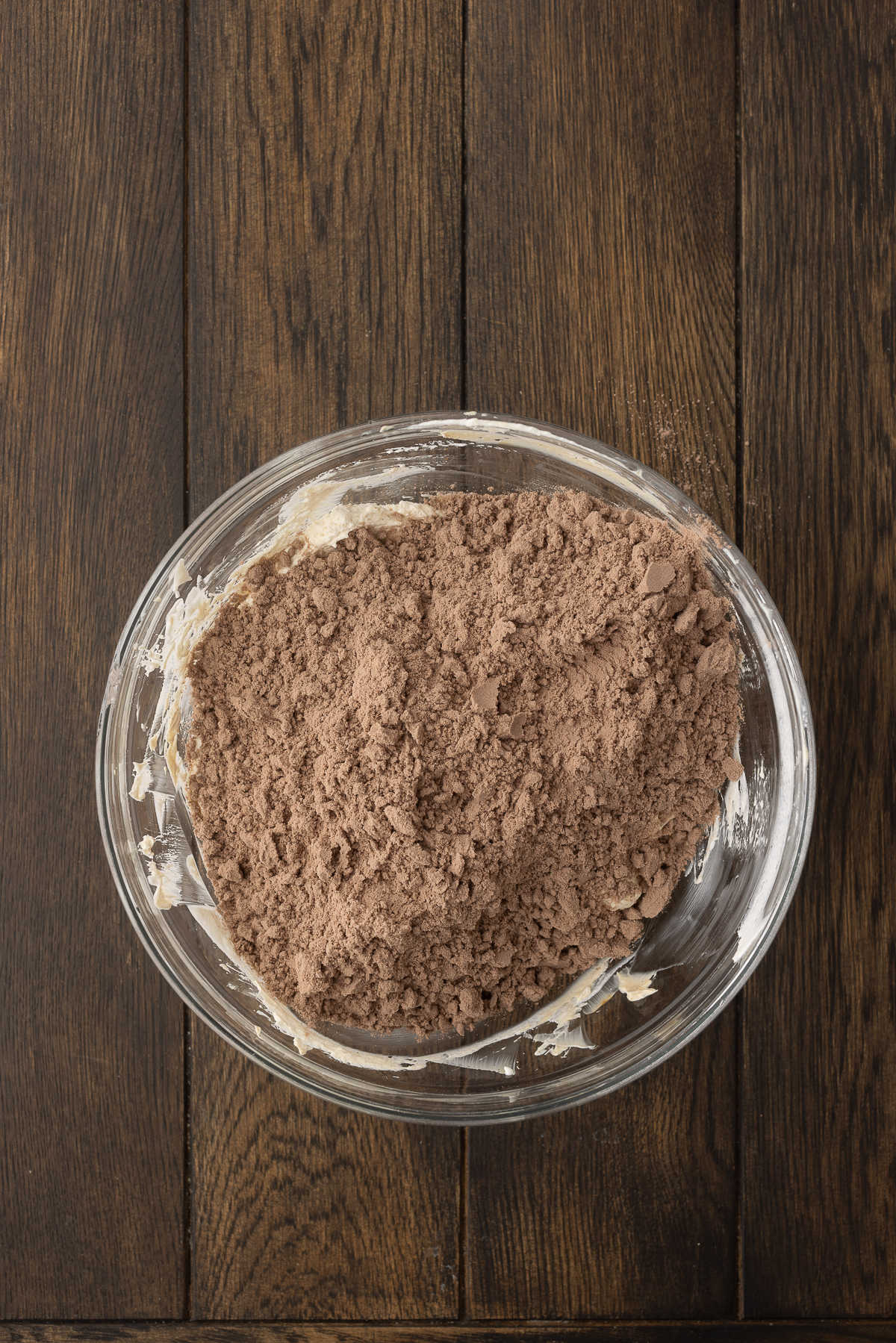 Brownie batter on top of cool whip and cream cheese mixture.