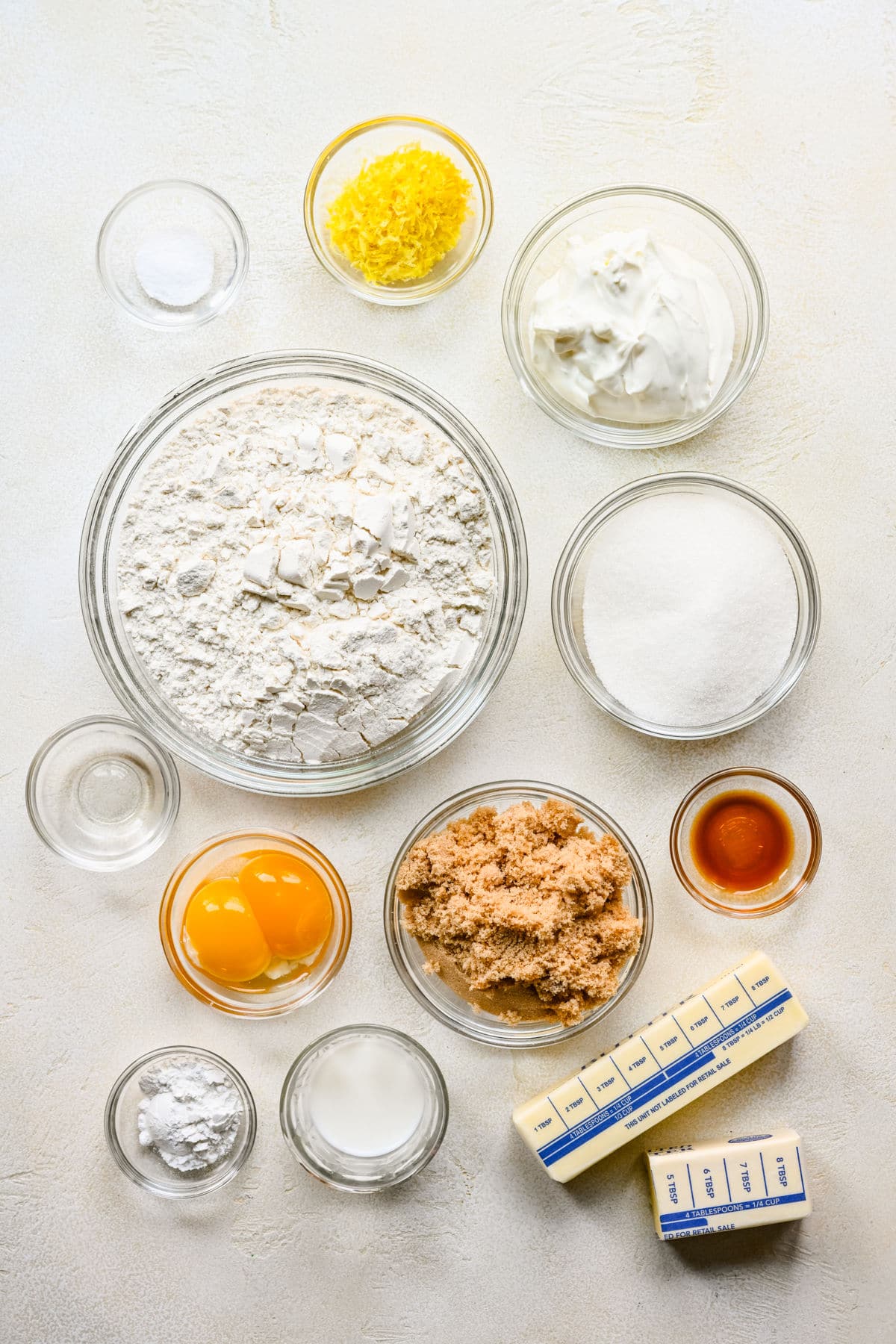 Ingredients for lemon sugar cookies dishes.