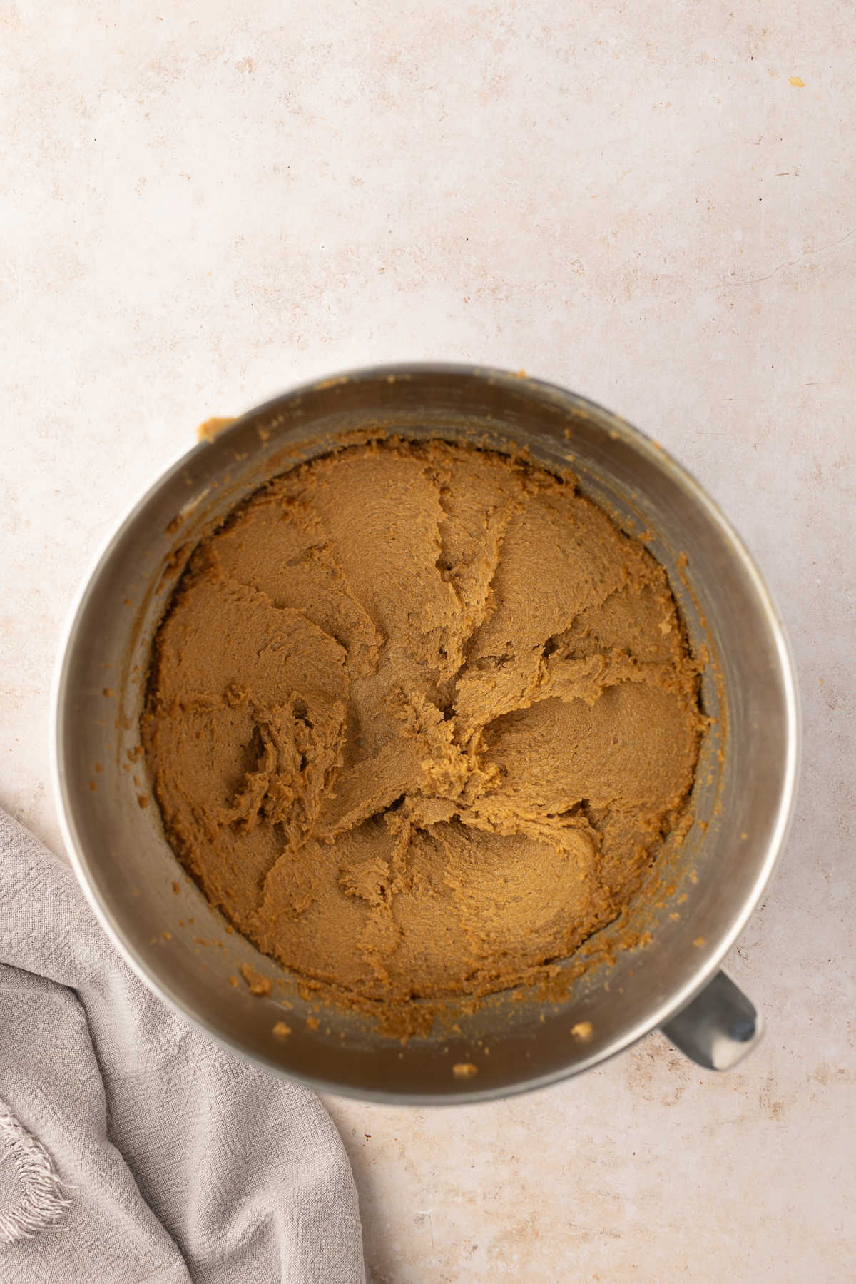 Creamed butter and sugar in a mixing bowl.