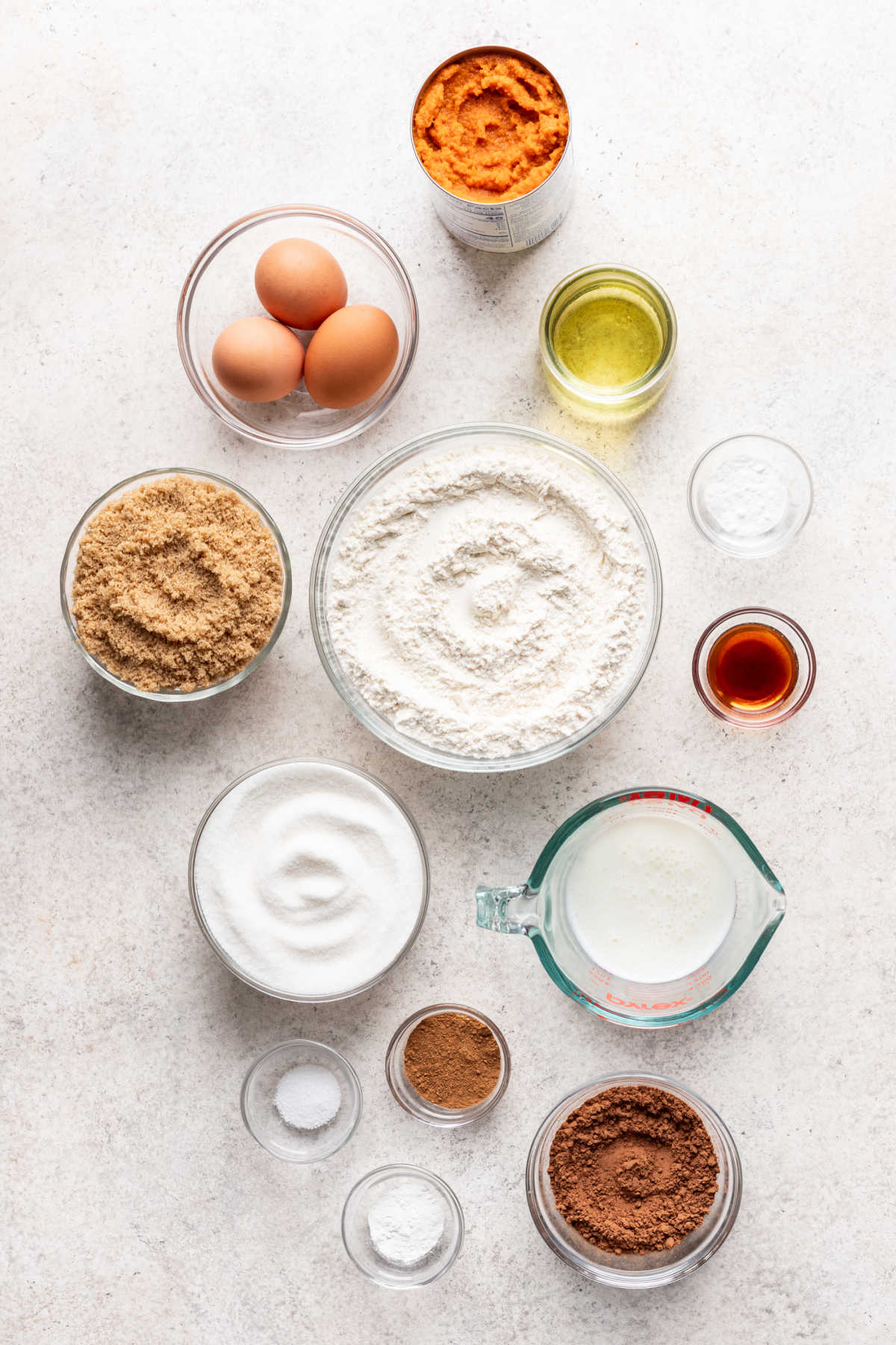 Pumpkin Marble Cake Recipe Ingredients for pumpkin marble cake in dishes.