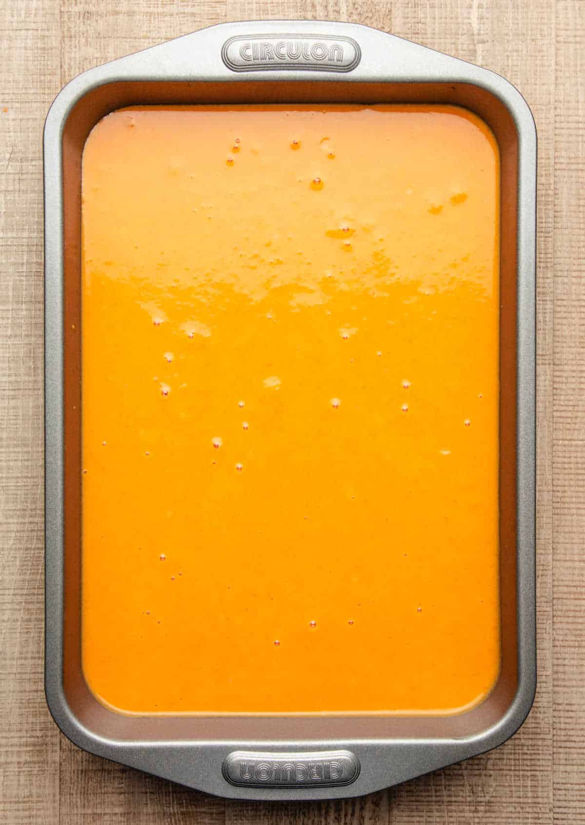 Pumpkin pie mixture poured into pan.