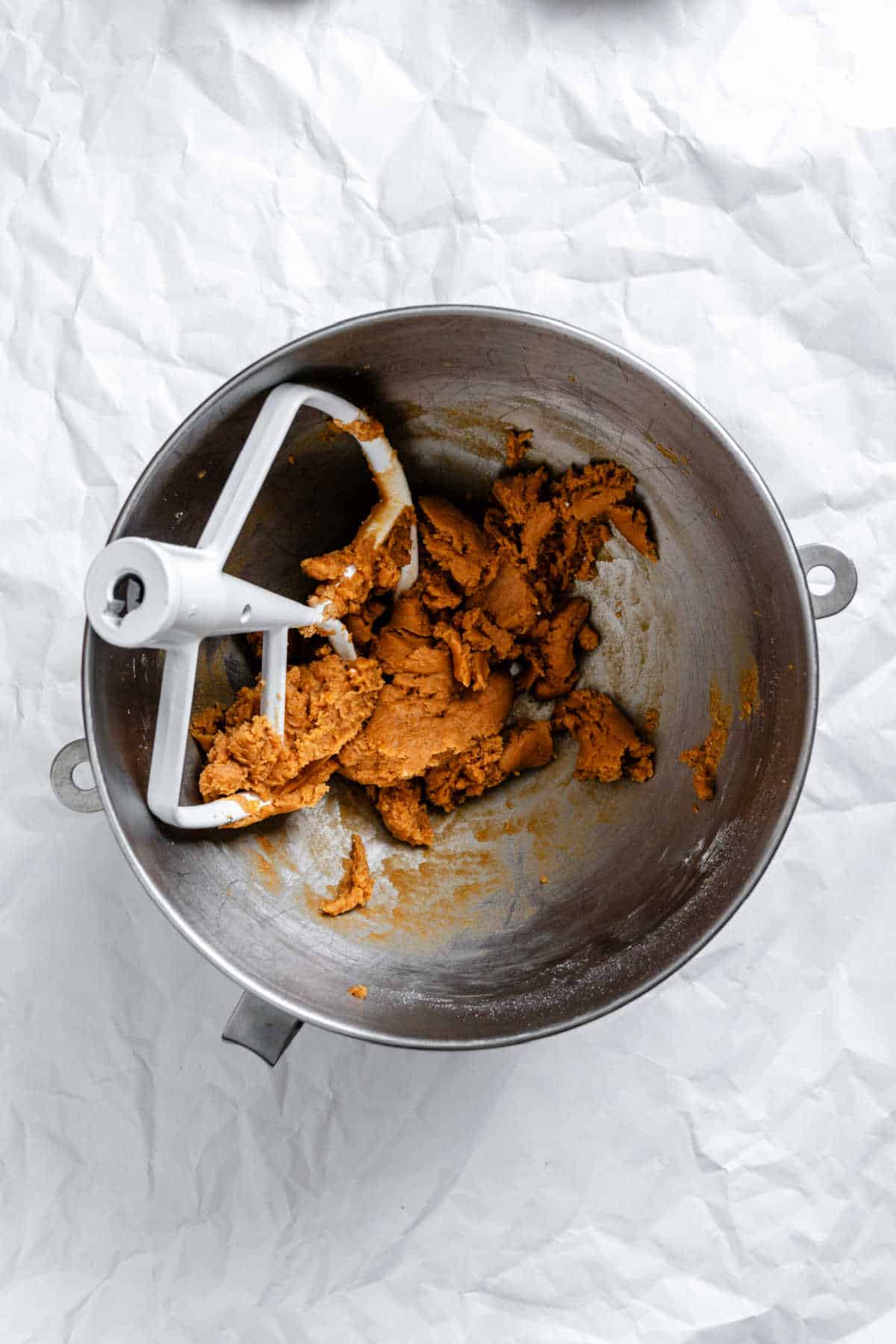 Vanilla and milk beaten into peanut butter mixture.