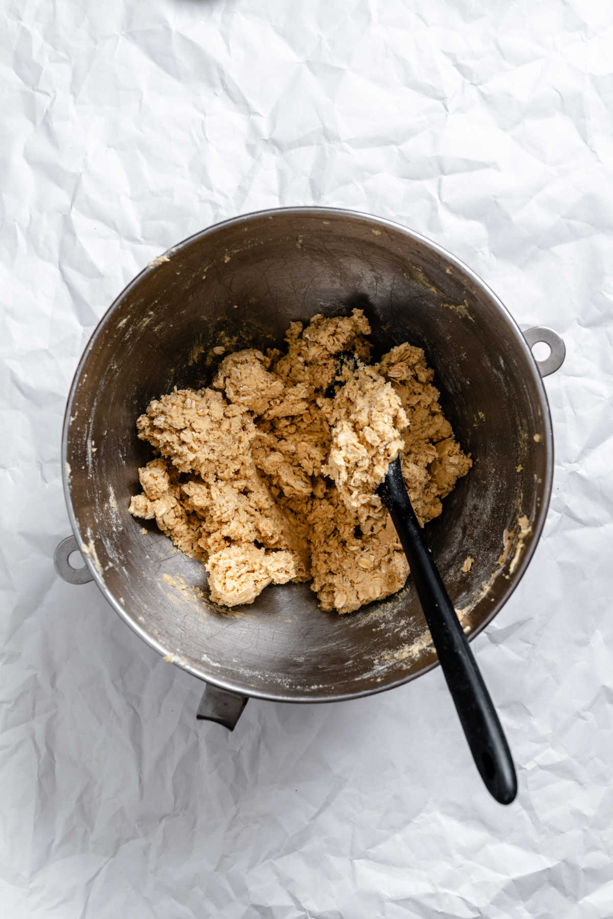 Dry ingredients mixed into butter mixture for homemade do si dohs.