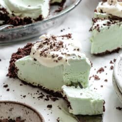 A fork taking a bite of grasshopper pie.