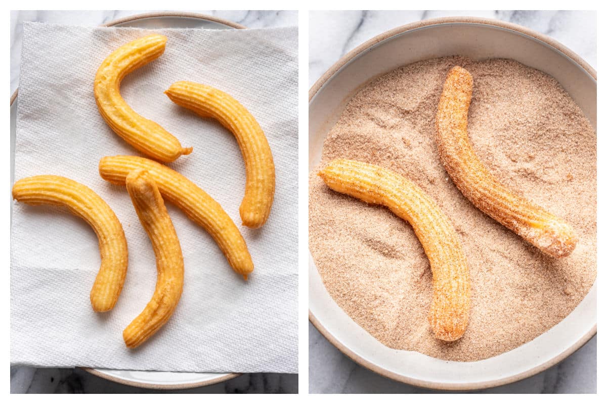Churros frits sur une assiette