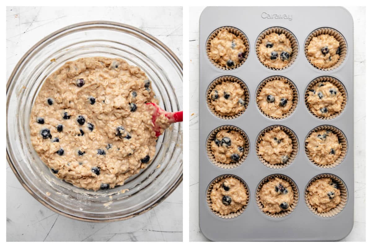 Cake oats berries - I eat the heart Wild grapes are folded in the cake dough from oatmeal next to the mixture of oat cakes in the cake tin.