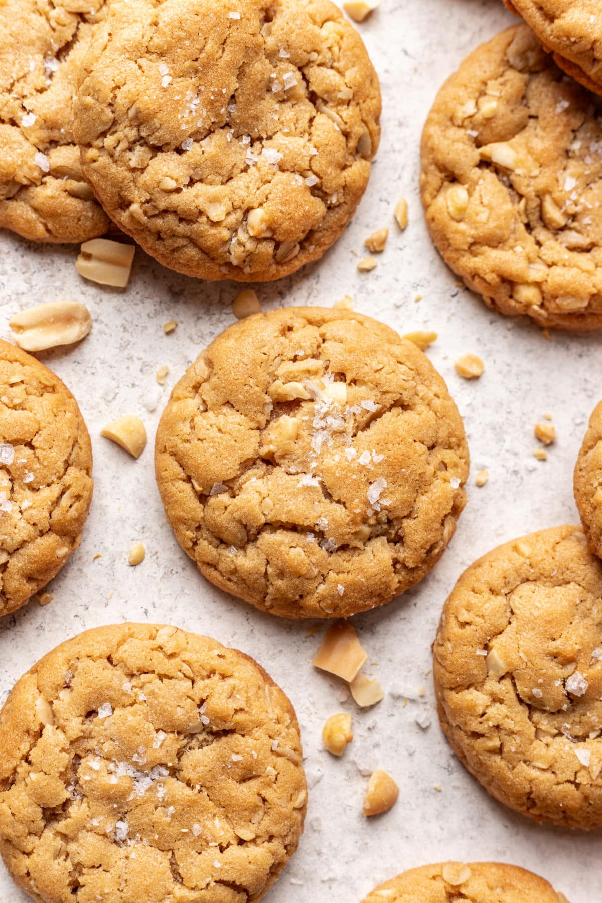 Oatmeal peanut butter cookies on a piece of white parchment paper.