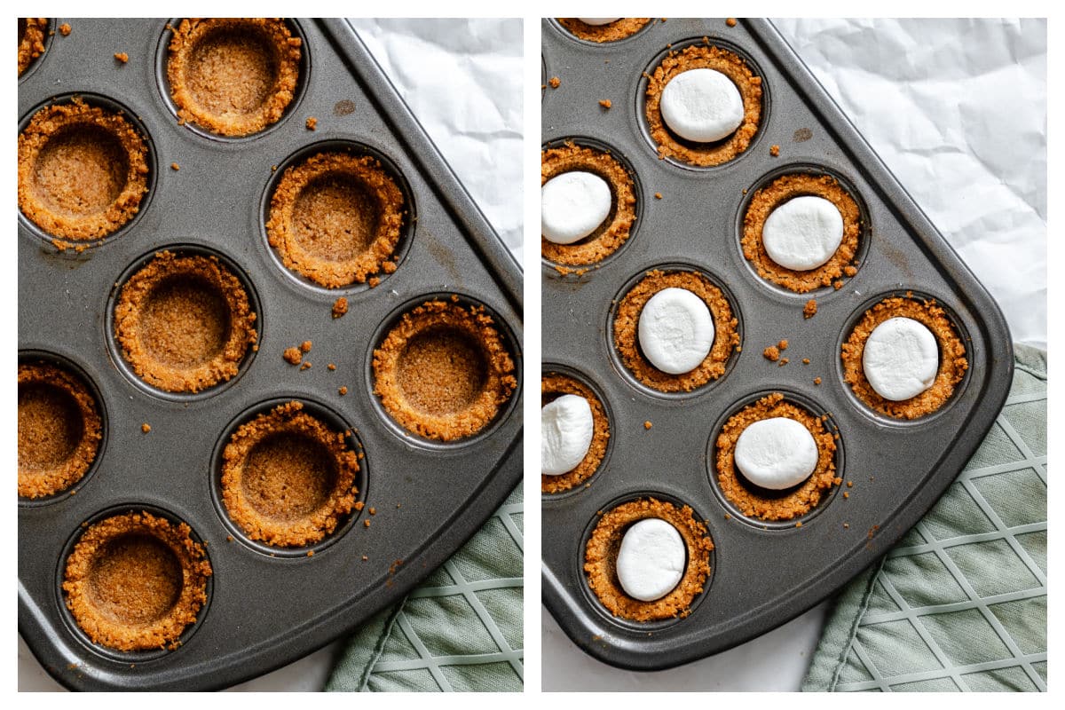 S'Mores cups - I eat the heart Cut the herbs of the bread in the crust of leakage of Graham in the small cake tin.