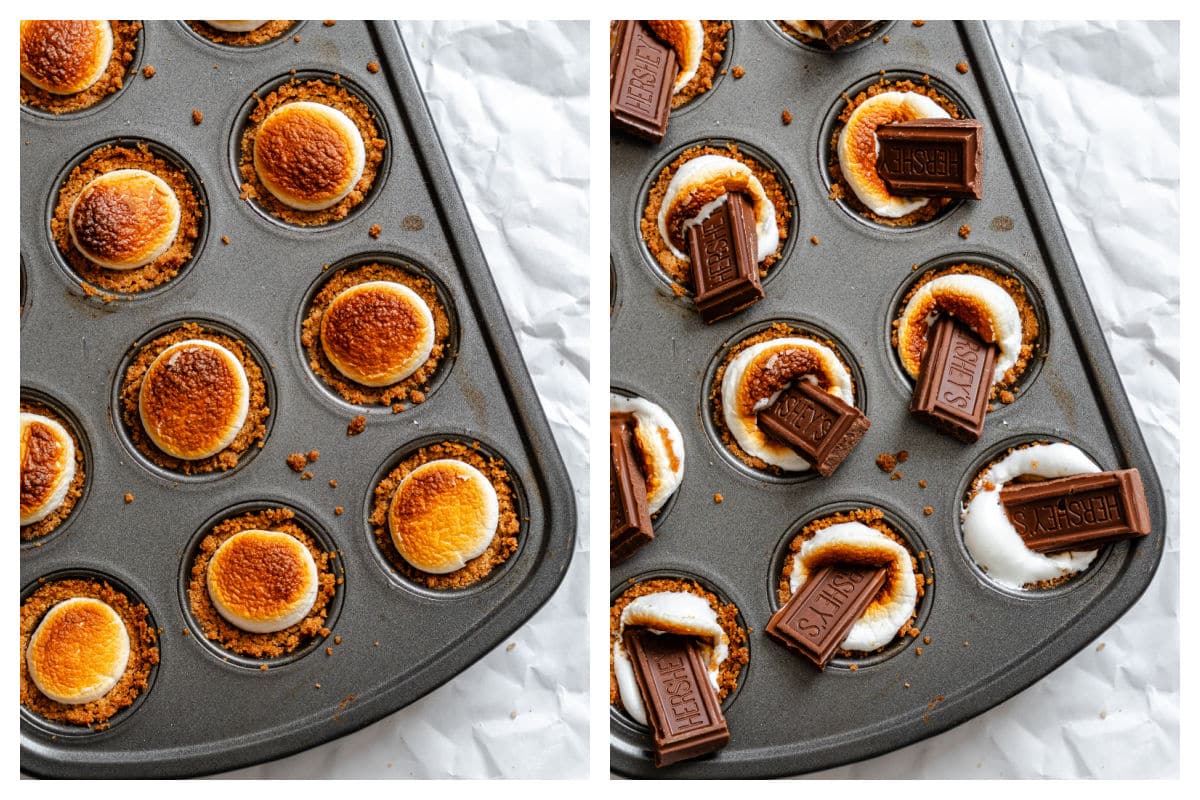 S'Mores cups - I eat the heart The grilled bread family in Graham Cracor crust is next to the Hirchi bar in Marshamo.