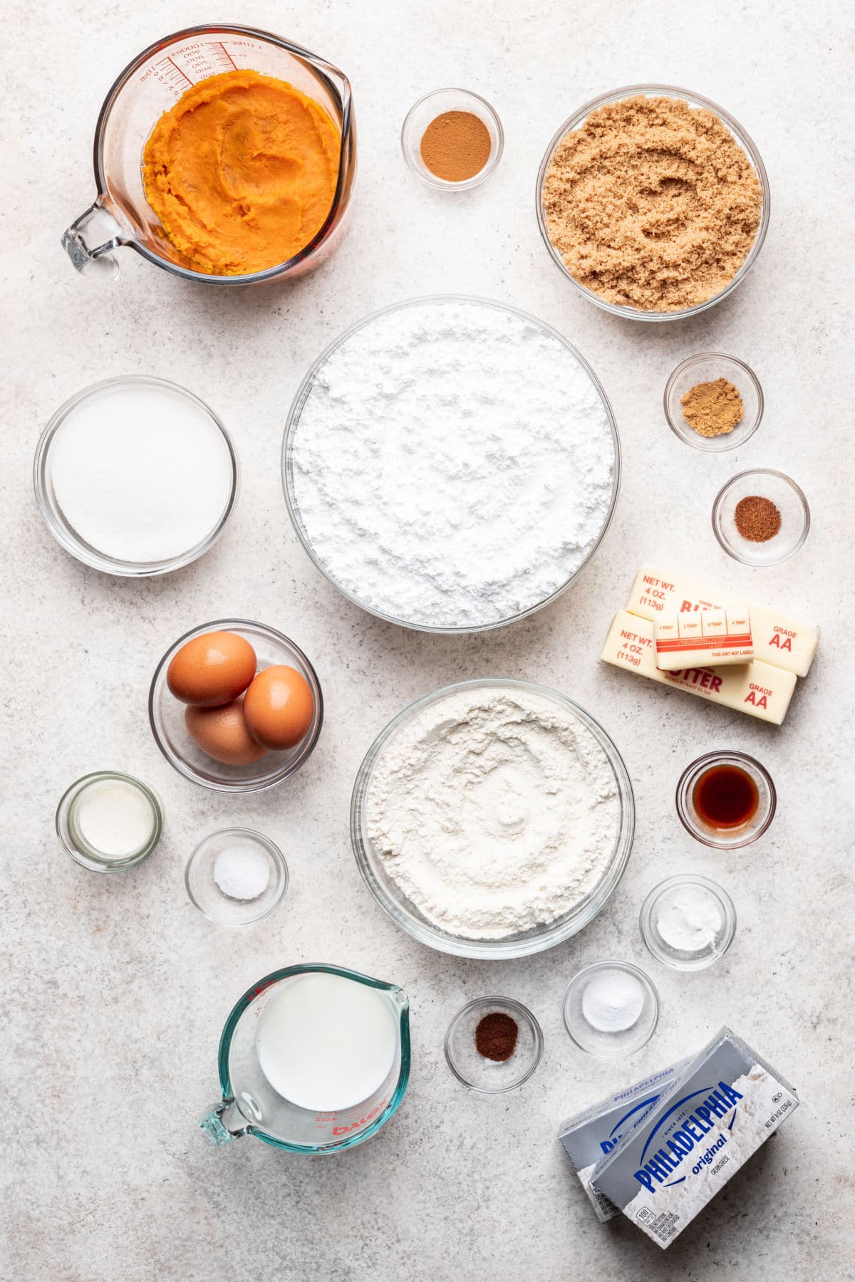 Ingredients for sweet potato cake in dishes. 